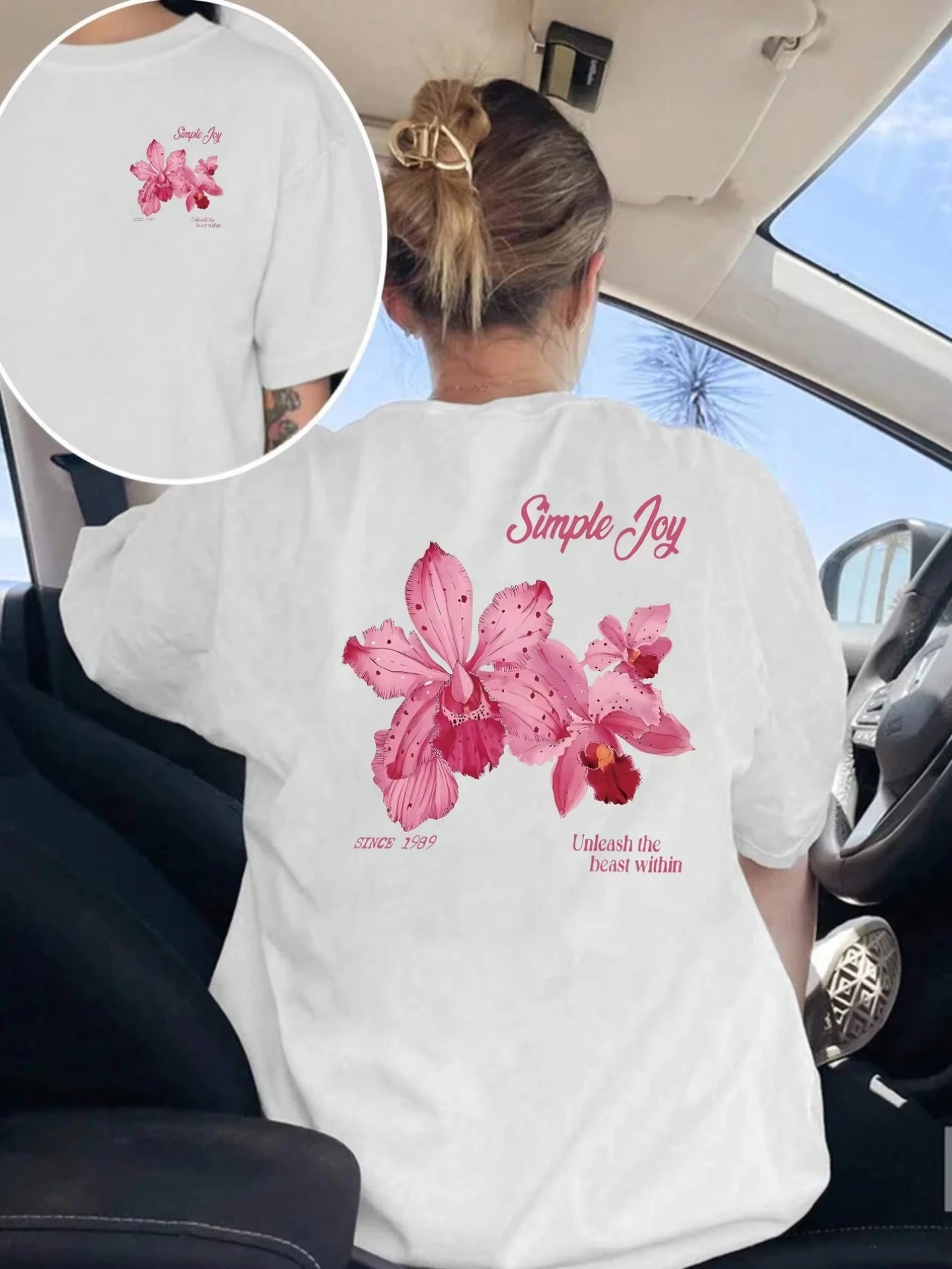 T-shirt Éclat d'Orchidée - Haut d'été à manche courte et col rond, coupe confortable