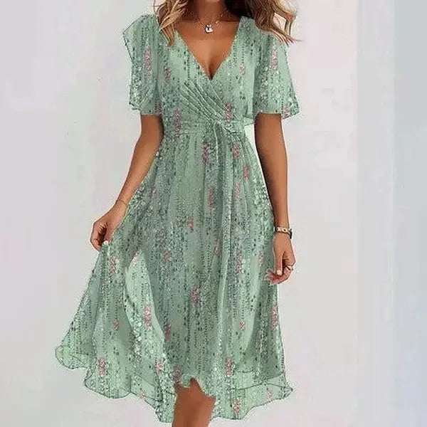 Robe mi-longue à Motifs Floraux - Élégance et Confort décontracté