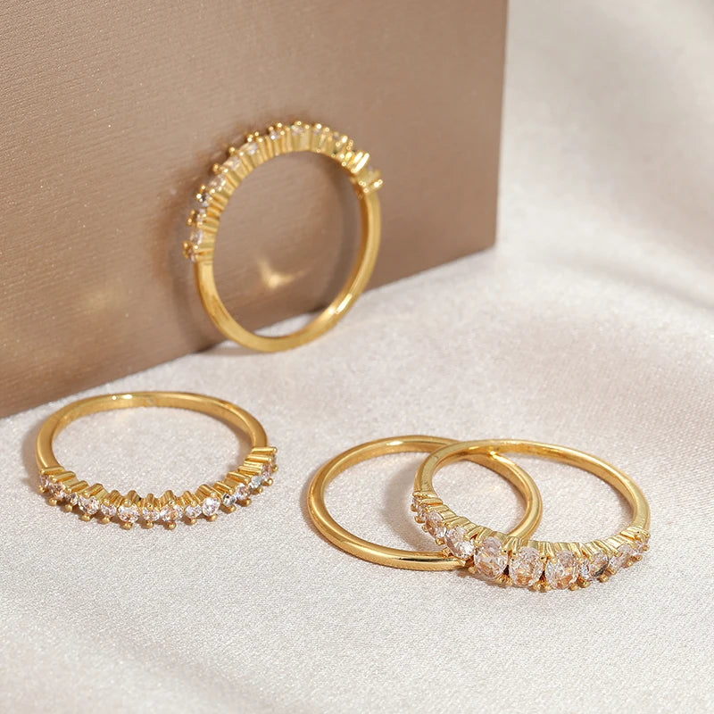 4pcs 14k Gold Plated Stacking Rings with Shining Zirconia - Perfect ForWeddings, Parties, and Everyday Wear