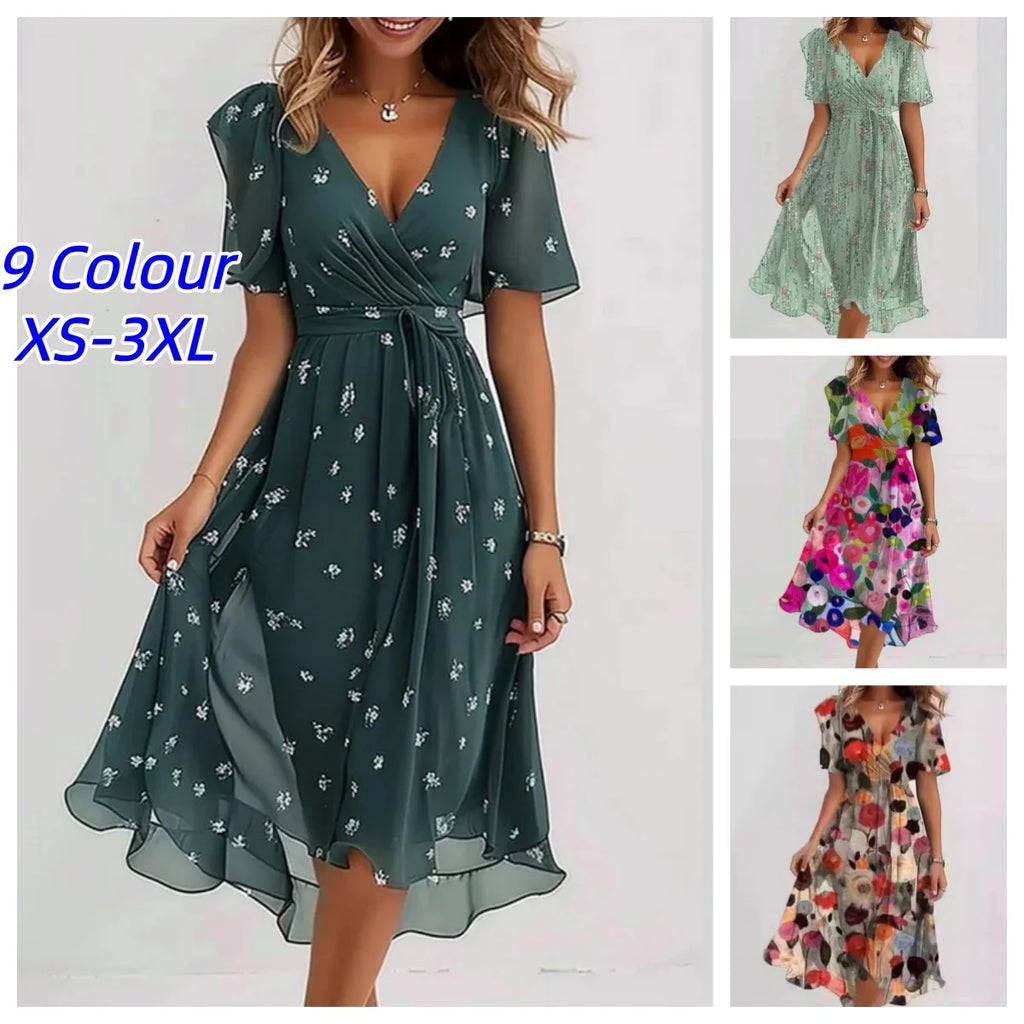 Robe mi-longue à Motifs Floraux - Élégance et Confort décontracté