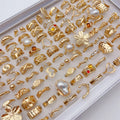 20Pcs Unique Flower Heart Irregular Hollow Rings For Women Mix Style Colorful Rhinestones Jewelry Party Gifts
