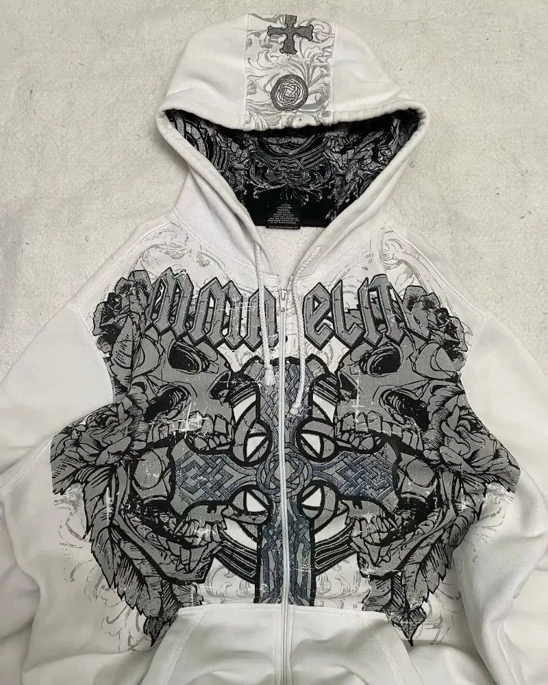 Hoodie - Gothic y2k - Design personnalisé, style grunge, coupe zippée