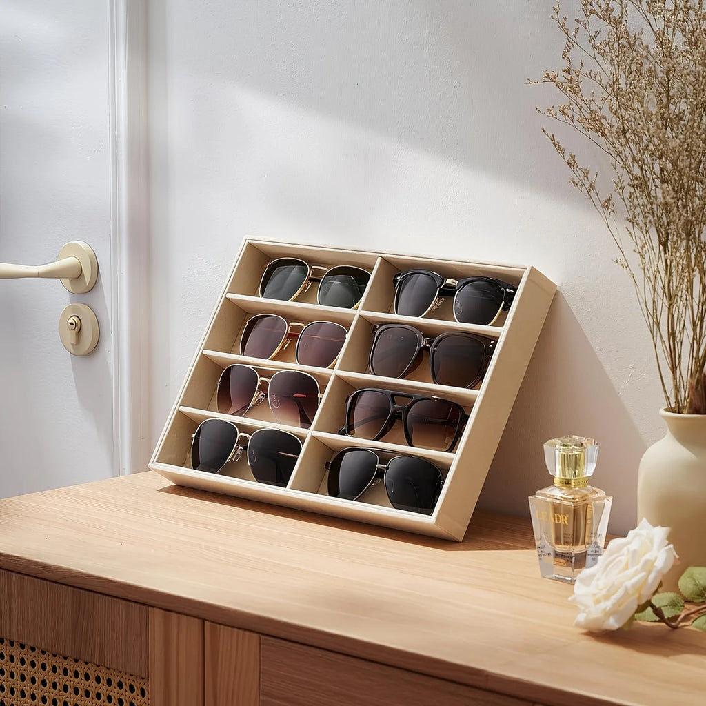 Organisateur de lunettes en velours, présentoir 8 compartiments