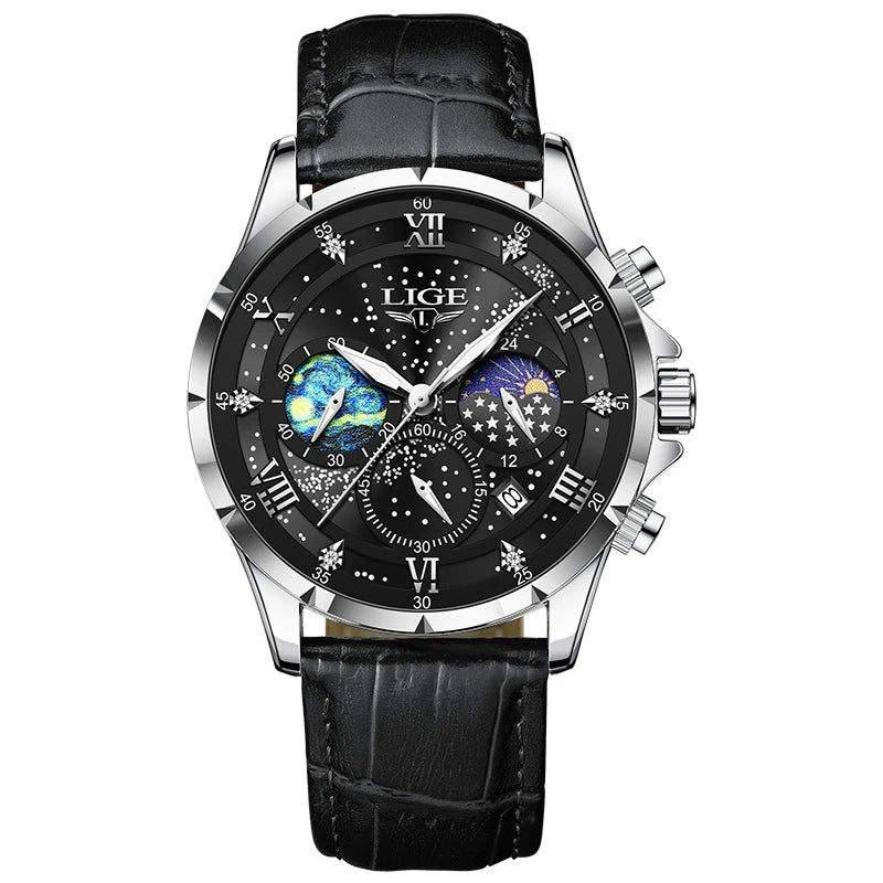 LIGE 2024 Top Luxury Brand Men Genuine Leather Sports Watches Men's Army Military Watch Male Date Quartz Clock Relogio Masculino