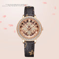 Montre femme, trèfle Chanceux, Cadran effet diamant et bracelet cuir