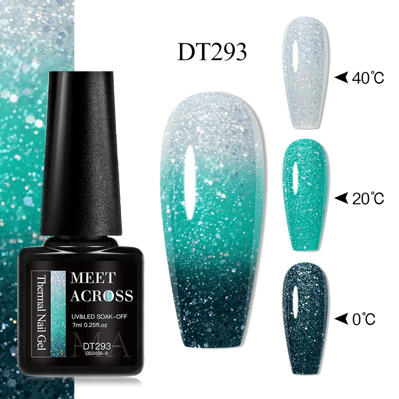 MEET ACROSS 7ml Eggshell Thermal Gel Nail Polish Temperature Changing Gradient Nail Art Varnish Winter Soak Off Gel For Nails