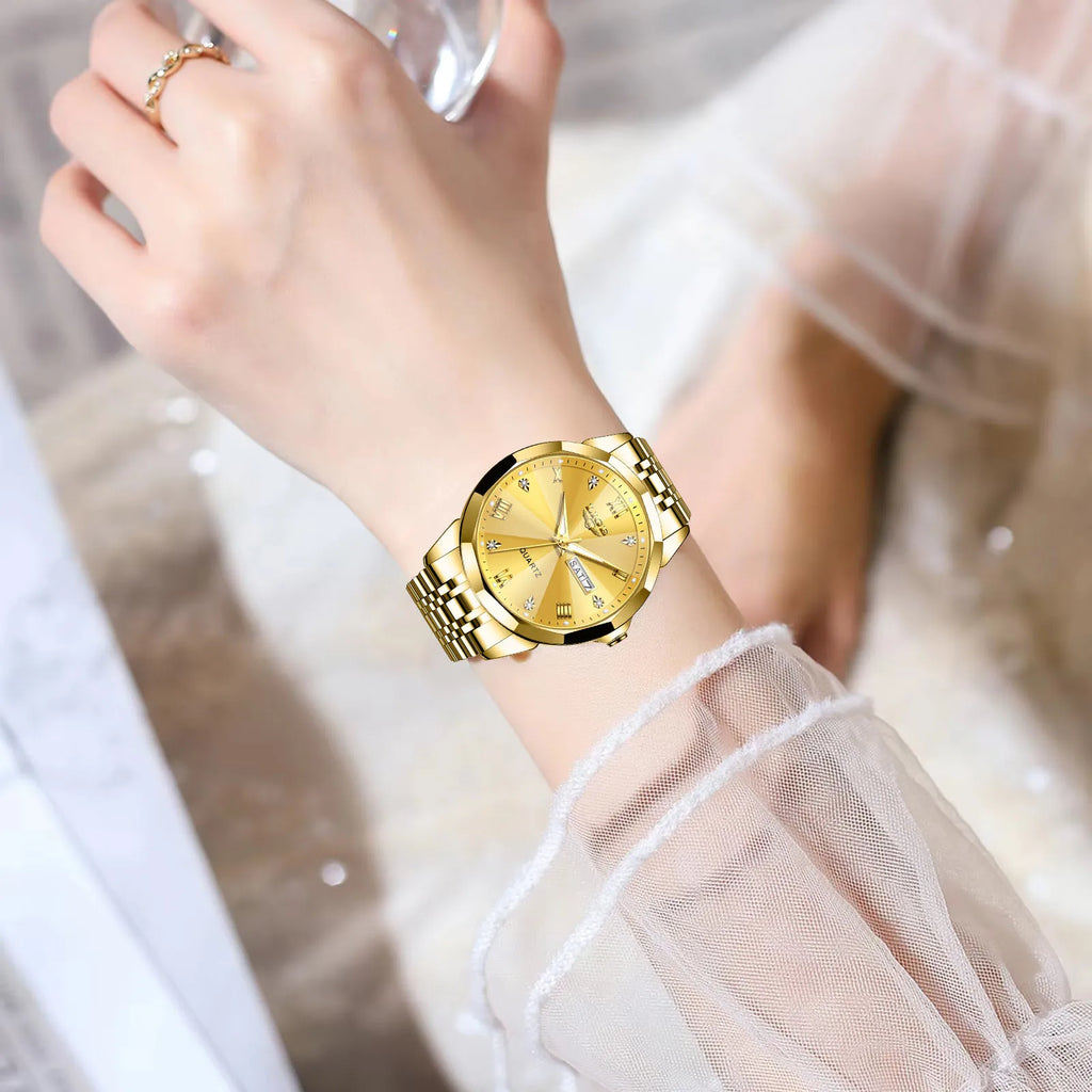 Montre de luxe pour femme, élégance Or, bracelet en acier