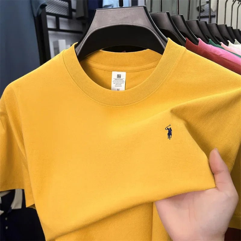 2025 Xiaoma Fashion Brand Pure Cotton Men's Short sleeved T-shirt Summer New High end Comfortable Casual Round Neck Top