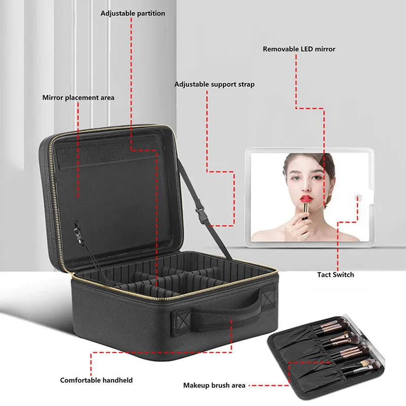 Étui de Maquillage Smart Led - Miroir intégré et Rangement Haute Capacité