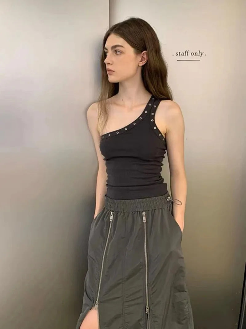 Design Sense Niche Slim Shoulder Slim Sling Summer Slim Chic Shoulder Vest Women Y2k Tops