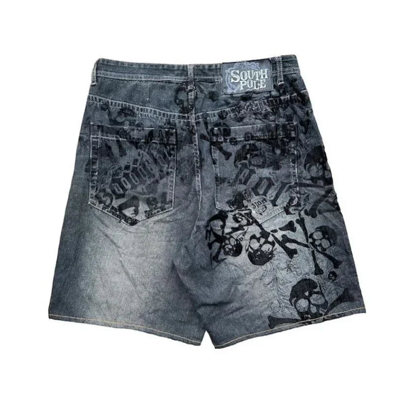 2025 Summer Y2K Skull Pattern Antarctic Vintage Harajuku  Antarctic Shorts Men Women Hip Hop Punk Loose High Waist Sports Shorts