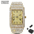 Green Diamond Watch Men Fashion Brand UNIGUET Hip Hop Full Ice Out Clock Man's  Rectangle Wristwatch For Man Rlógios Masculino