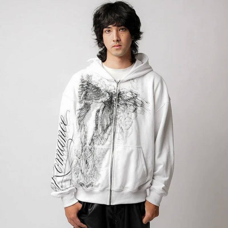 Hoodie - Goddess Art - style Y2K, coupe boxy rétro, look streetwear K pop