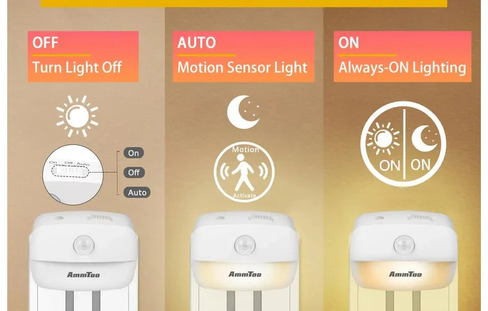 LED Night Light With Motion Sensor Light EU US Plug Socket Lamps Children Night Lights Wireless Wall Bedside Bedroom Night Lamp