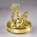 14K Gold Vintage 3-in-1 Promise Ring Set Lab Diamond Engagement Wedding Band Rings for Women Men Party Jewelry
