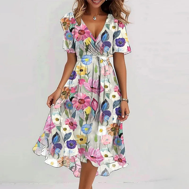 Robe mi-longue à Motifs Floraux - Élégance et Confort décontracté