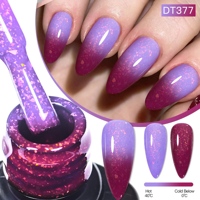 MEET ACROSS 7ml Eggshell Thermal Gel Nail Polish Temperature Changing Gradient Nail Art Varnish Winter Soak Off Gel For Nails