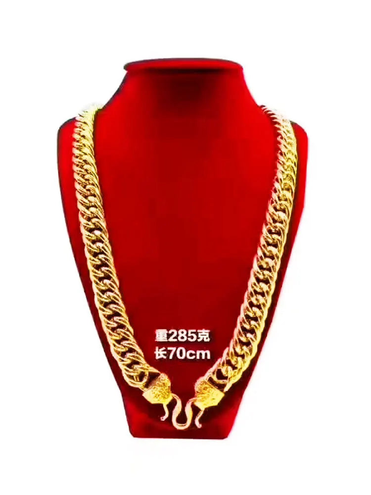 9999 24K real gold jewelry men's necklace snake bone boss chain flat Fu character buckle horsewhip necklace