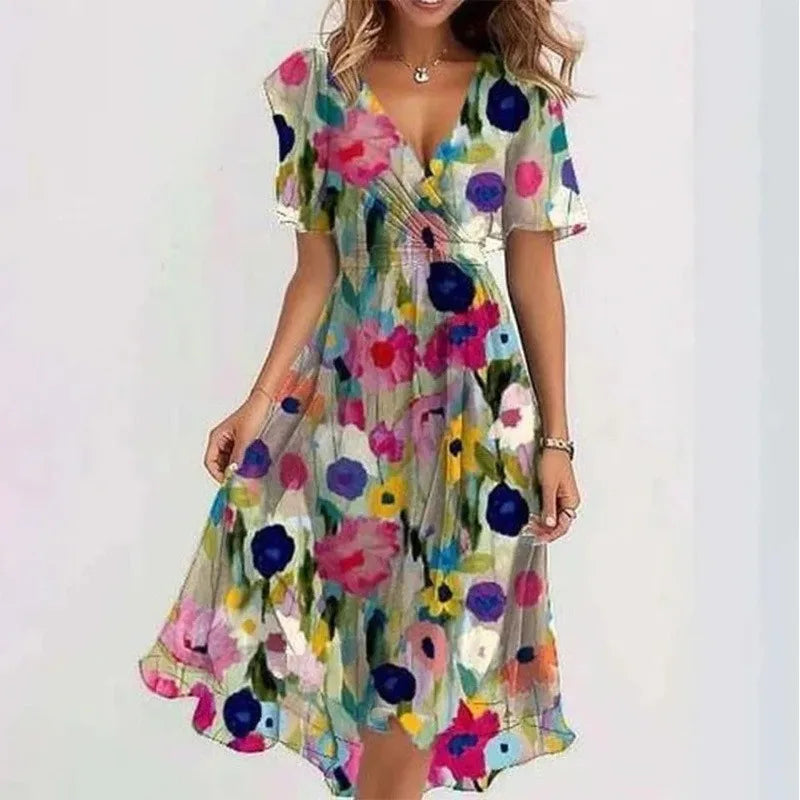 Robe mi-longue à Motifs Floraux - Élégance et Confort décontracté