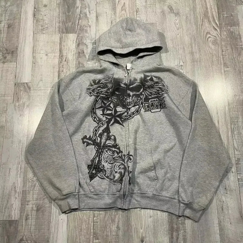 Hoodie - Gothic y2k - Design personnalisé, style grunge, coupe zippée