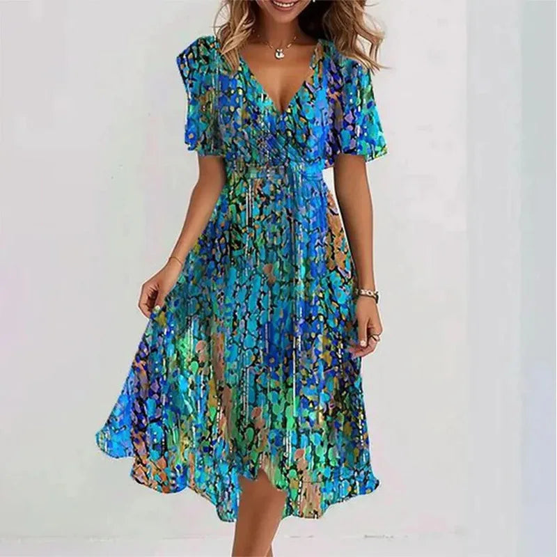 Robe mi-longue à Motifs Floraux - Élégance et Confort décontracté