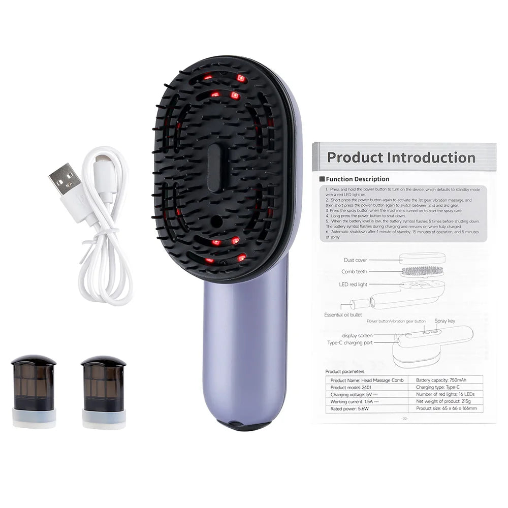 Brosse Massante et Vaporisatrice Intelligente - Soin Capillaire Revitalisant