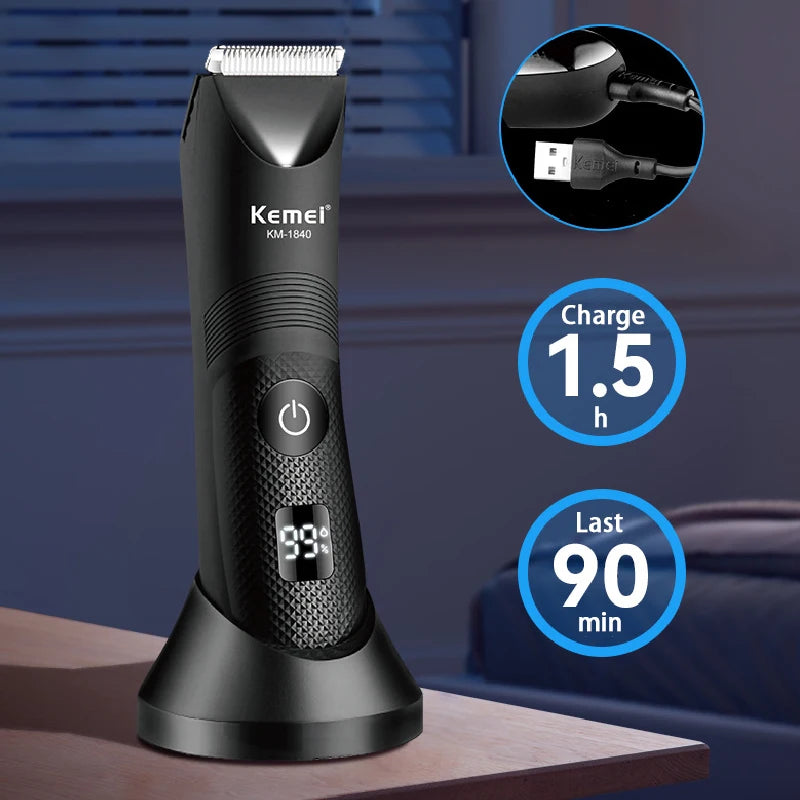 Kemei Groin Body Trimmer For Men And Women Shaver Electric Facial Beard Bikini Hair Trimmer Washable Pubic Ball Hair Remover