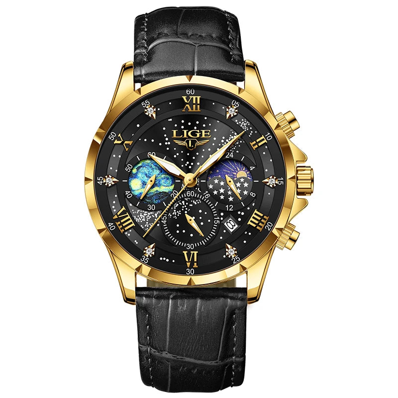 LIGE 2024 Top Luxury Brand Men Genuine Leather Sports Watches Men's Army Military Watch Male Date Quartz Clock Relogio Masculino