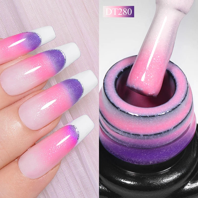 MEET ACROSS 7ml Eggshell Thermal Gel Nail Polish Temperature Changing Gradient Nail Art Varnish Winter Soak Off Gel For Nails
