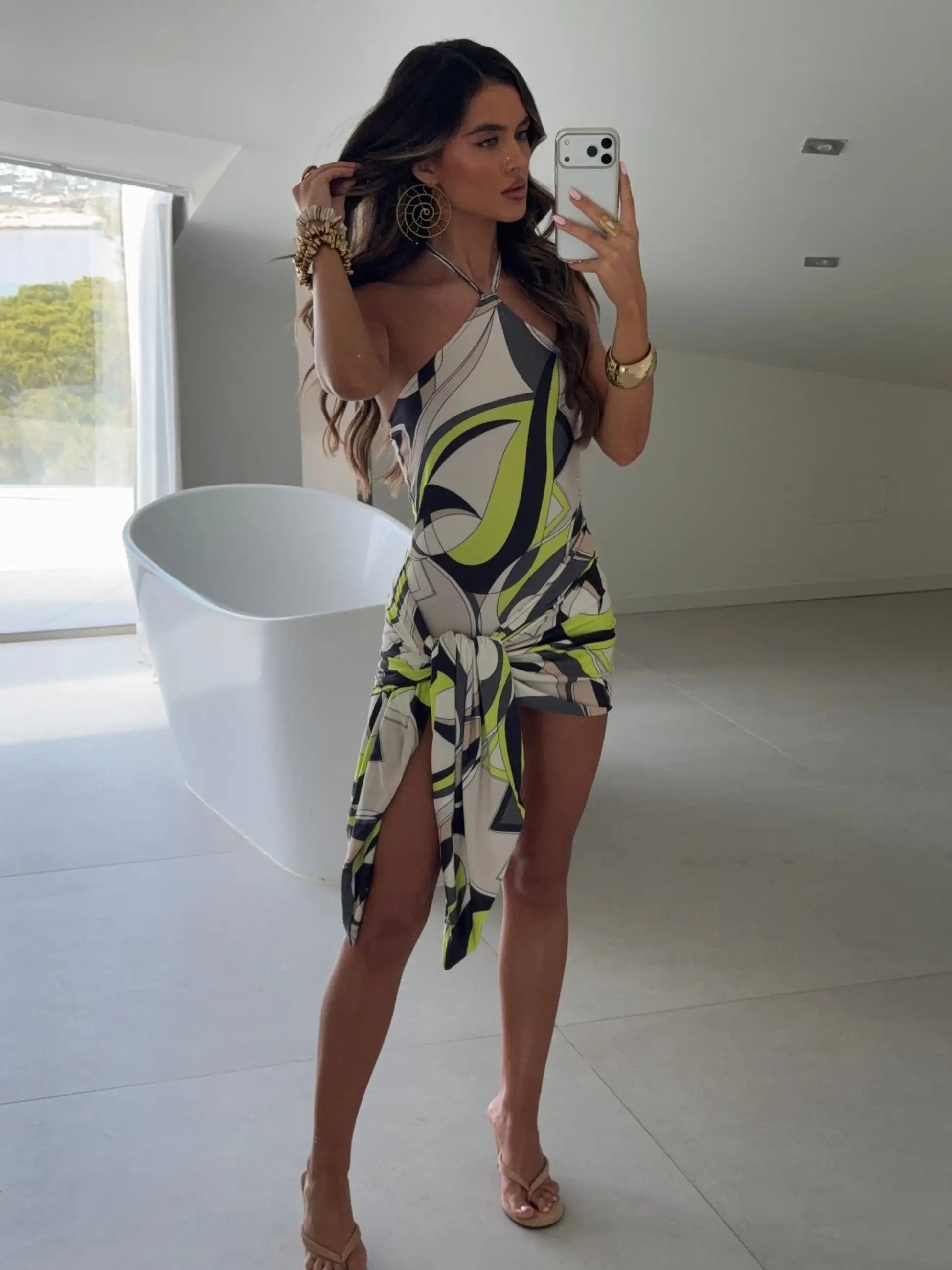 Ensemble de maillot de bain 2-en-1 Géométrie Chic, Une pièce et jupe de plage
