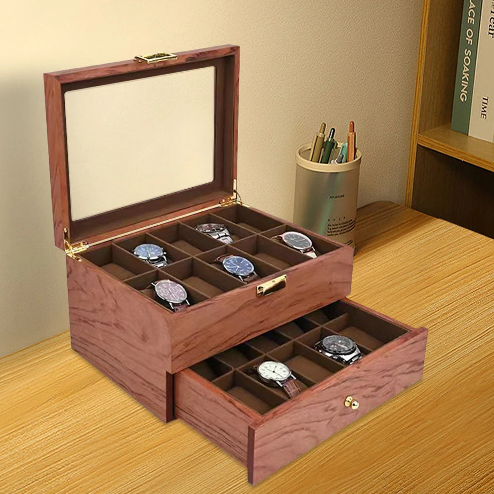 Coffret de rangement de luxe pour montres, édition 2 niveaux avec tiroir, pour 20 montres