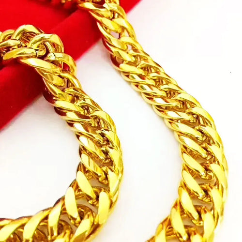 9999 24K real gold jewelry men's necklace snake bone boss chain flat Fu character buckle horsewhip necklace