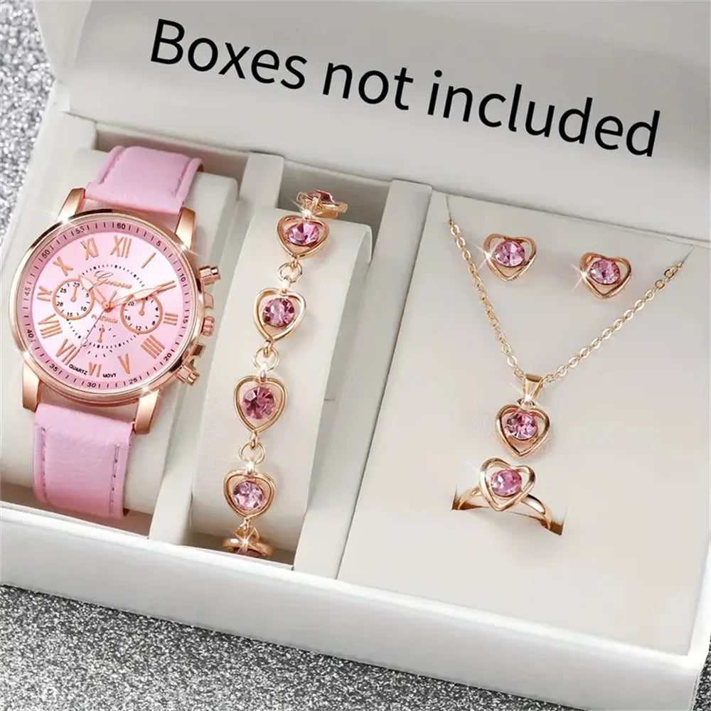 Ensemble montre et bijoux femme, parure Coeur, Étincelant, Coffret 6 pièces