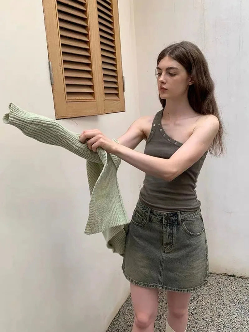 Design Sense Niche Slim Shoulder Slim Sling Summer Slim Chic Shoulder Vest Women Y2k Tops