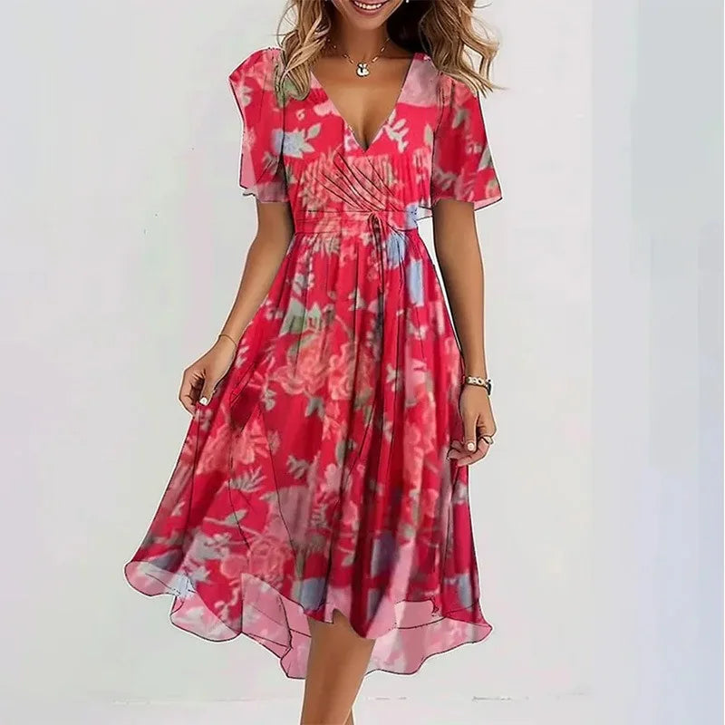 Robe mi-longue à Motifs Floraux - Élégance et Confort décontracté