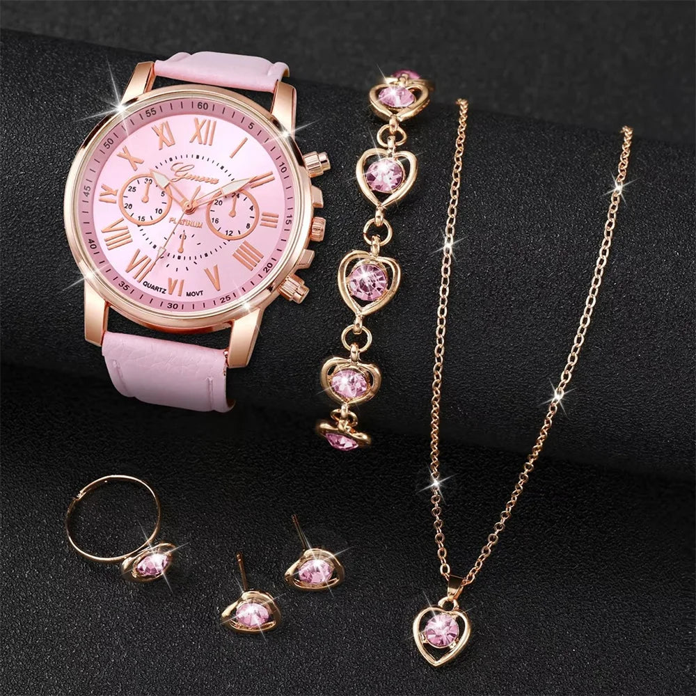 Ensemble montre et bijoux femme, parure Coeur, Étincelant, Coffret 6 pièces