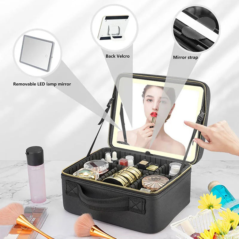 Étui de Maquillage Smart Led - Miroir intégré et Rangement Haute Capacité