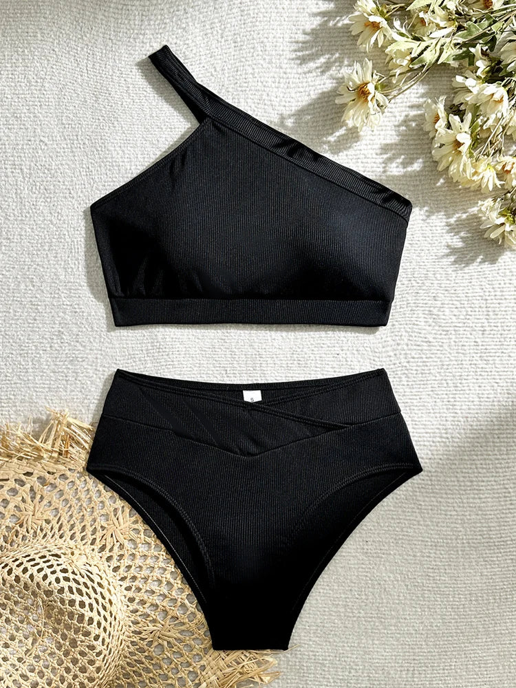 Bikini asymétrique taille haute, Silhouaite Élégance, Ensemble 2 pièces