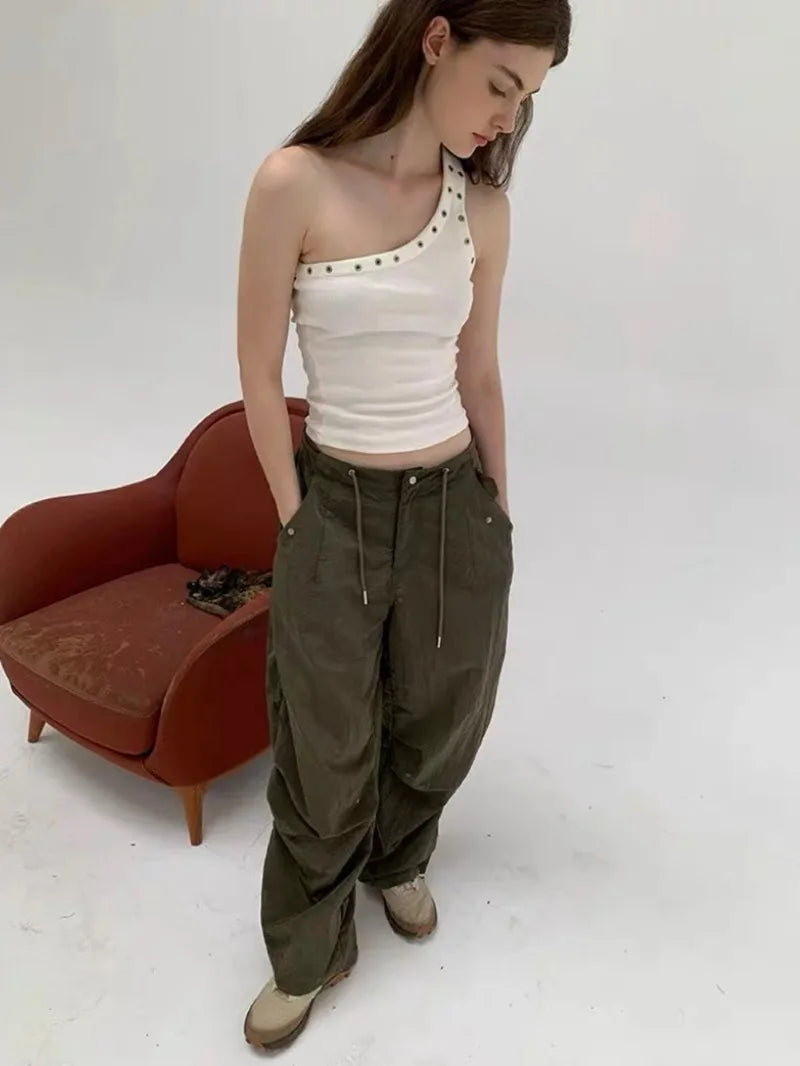 Design Sense Niche Slim Shoulder Slim Sling Summer Slim Chic Shoulder Vest Women Y2k Tops