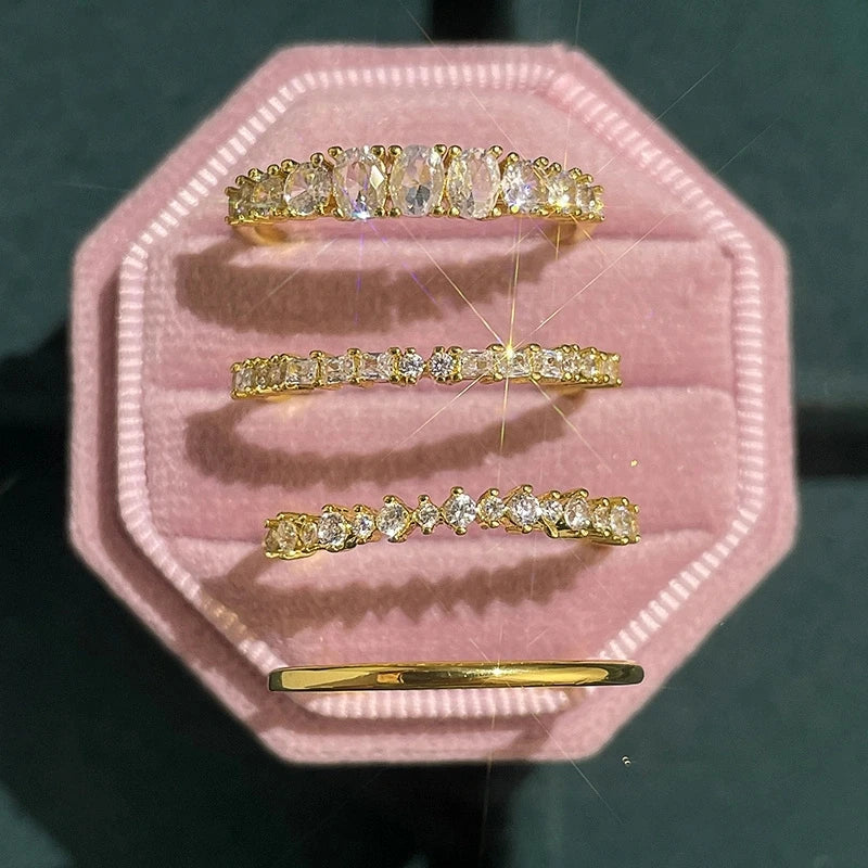 4pcs 14k Gold Plated Stacking Rings with Shining Zirconia - Perfect ForWeddings, Parties, and Everyday Wear