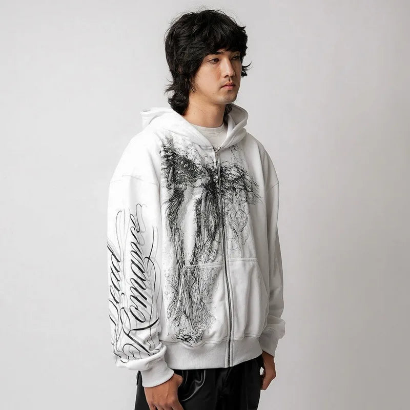Hoodie - Goddess Art - style Y2K, coupe boxy rétro, look streetwear K pop