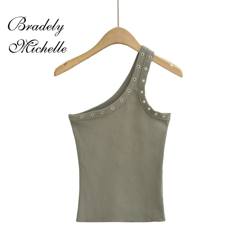 Design Sense Niche Slim Shoulder Slim Sling Summer Slim Chic Shoulder Vest Women Y2k Tops