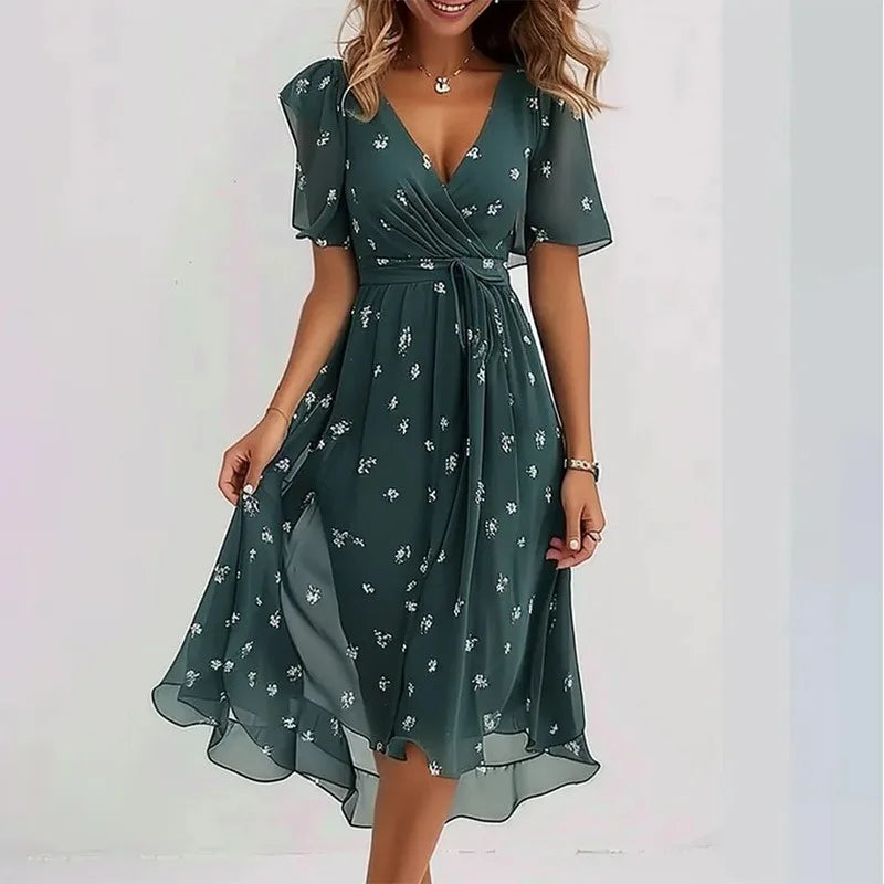 Robe mi-longue à Motifs Floraux - Élégance et Confort décontracté