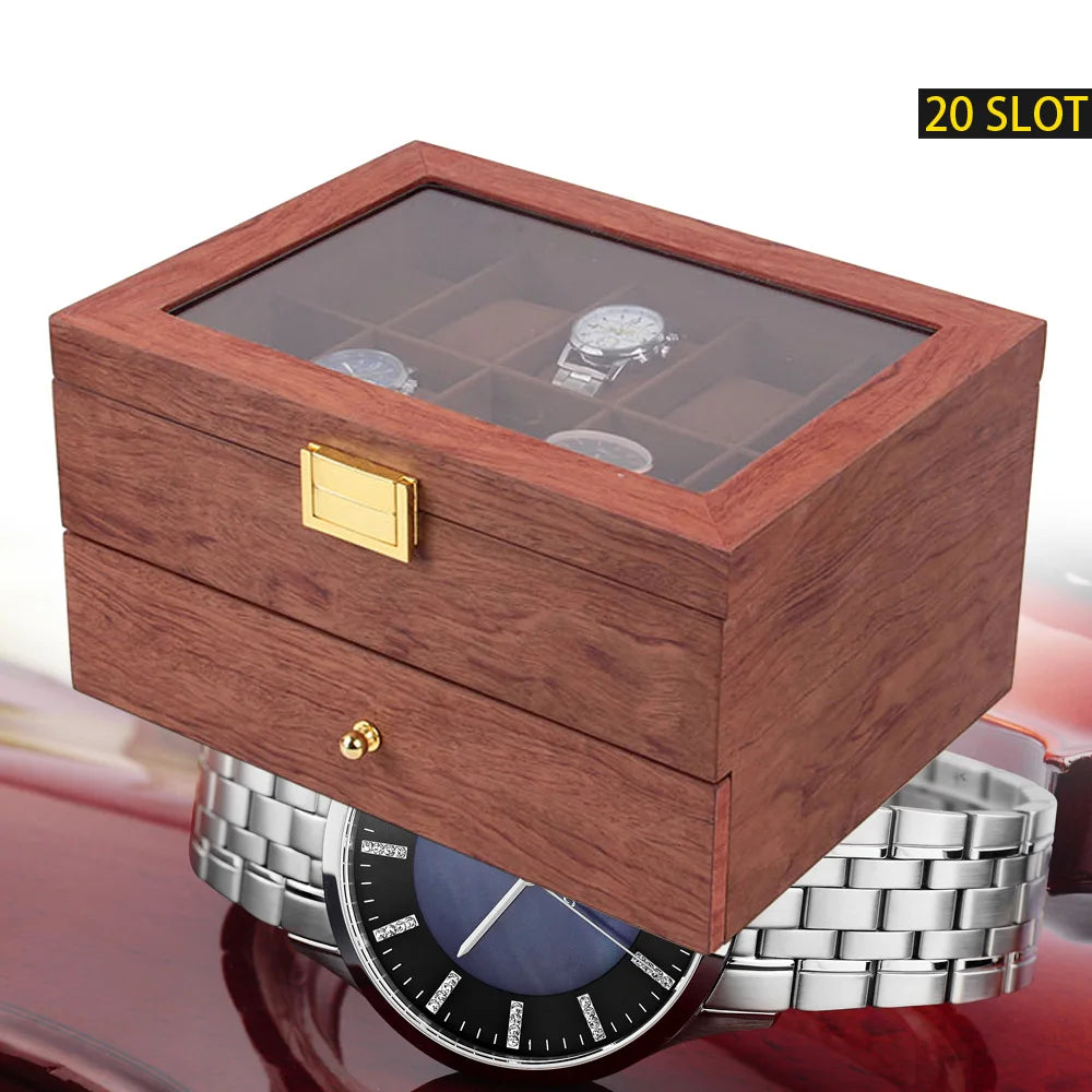 Coffret de rangement de luxe pour montres, édition 2 niveaux avec tiroir, pour 20 montres