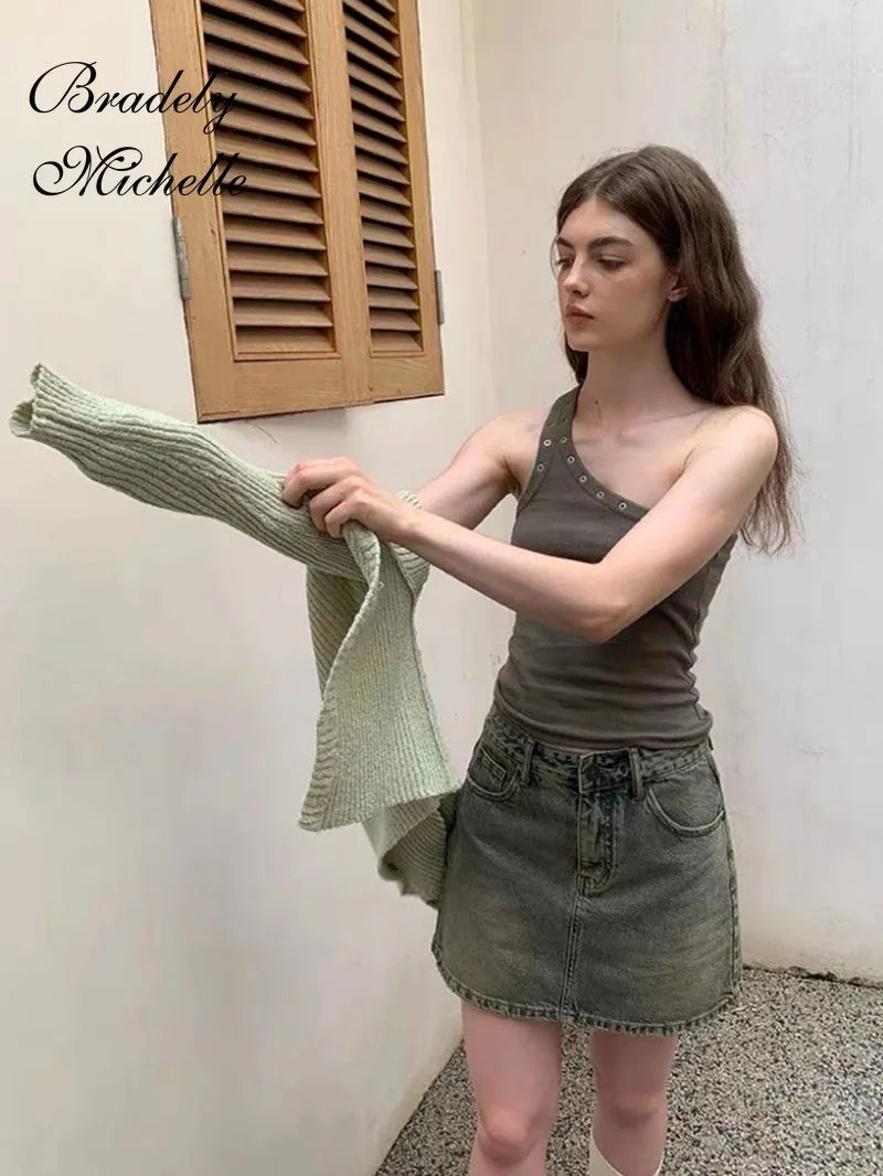 Design Sense Niche Slim Shoulder Slim Sling Summer Slim Chic Shoulder Vest Women Y2k Tops