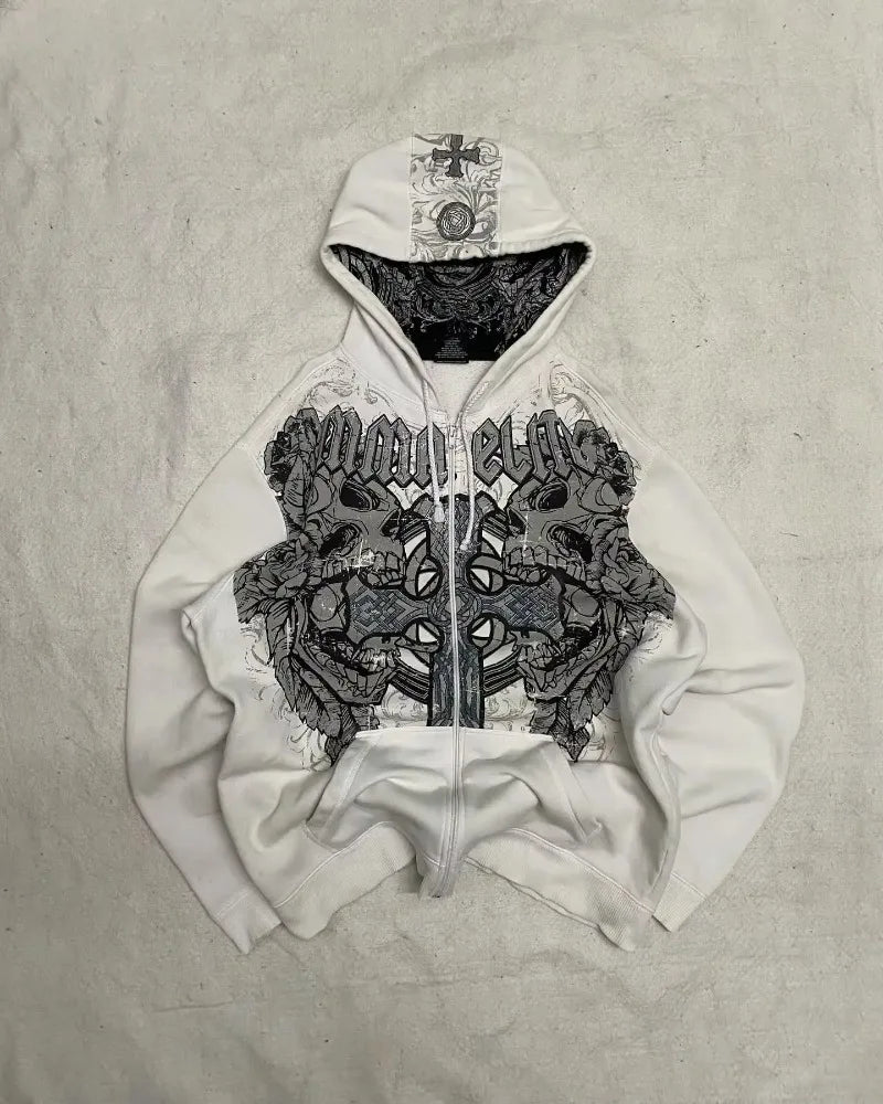 Hoodie - Gothic y2k - Design personnalisé, style grunge, coupe zippée