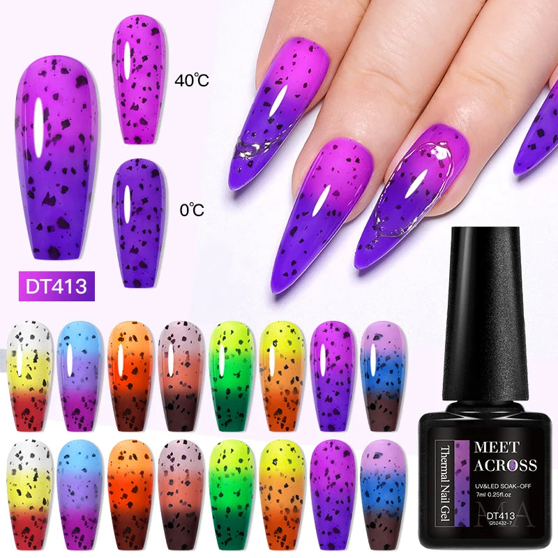 MEET ACROSS 7ml Eggshell Thermal Gel Nail Polish Temperature Changing Gradient Nail Art Varnish Winter Soak Off Gel For Nails