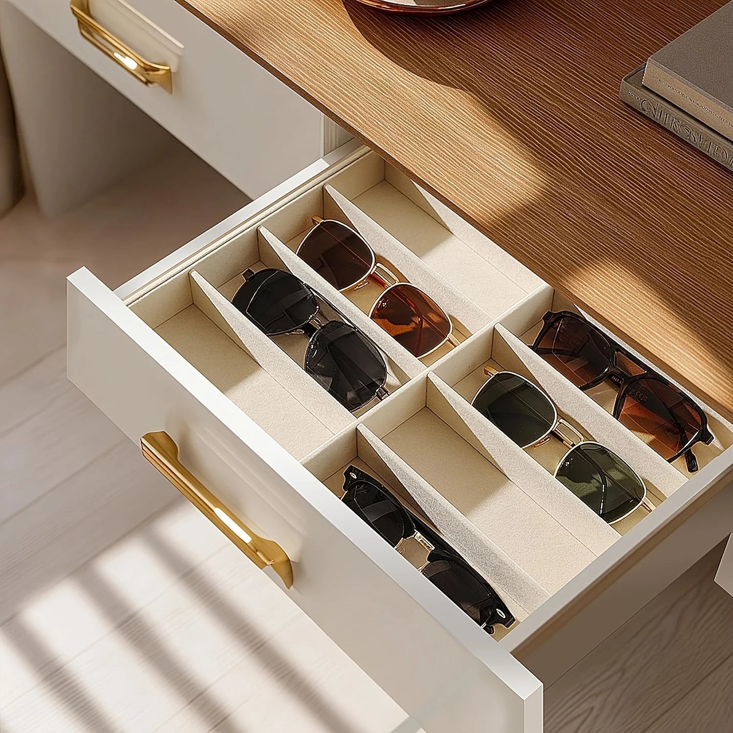 Organisateur de lunettes en velours, présentoir 8 compartiments