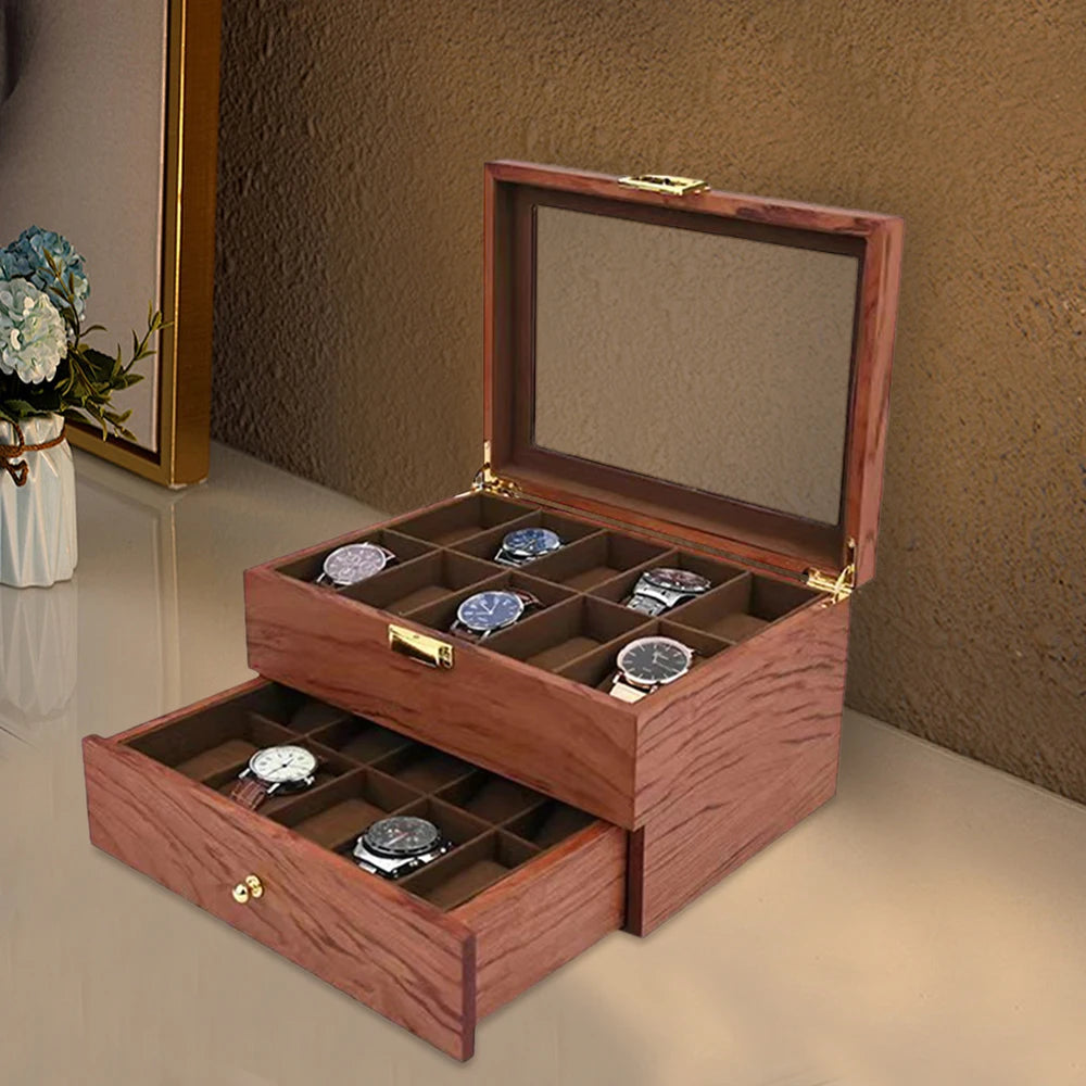 Coffret de rangement de luxe pour montres, édition 2 niveaux avec tiroir, pour 20 montres