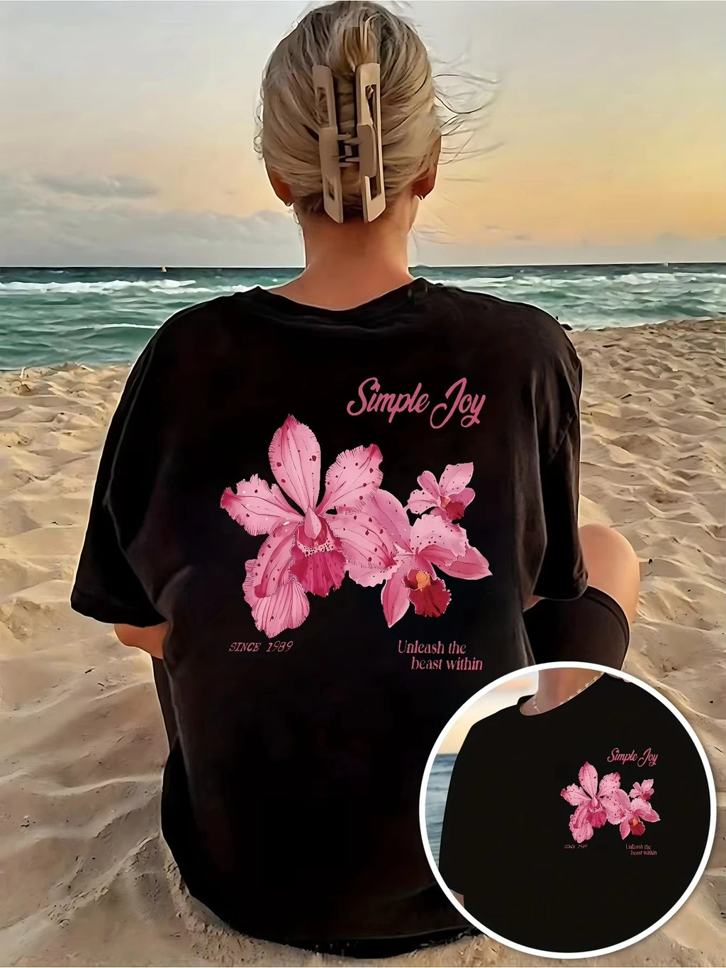 T-shirt Éclat d'Orchidée - Haut d'été à manche courte et col rond, coupe confortable